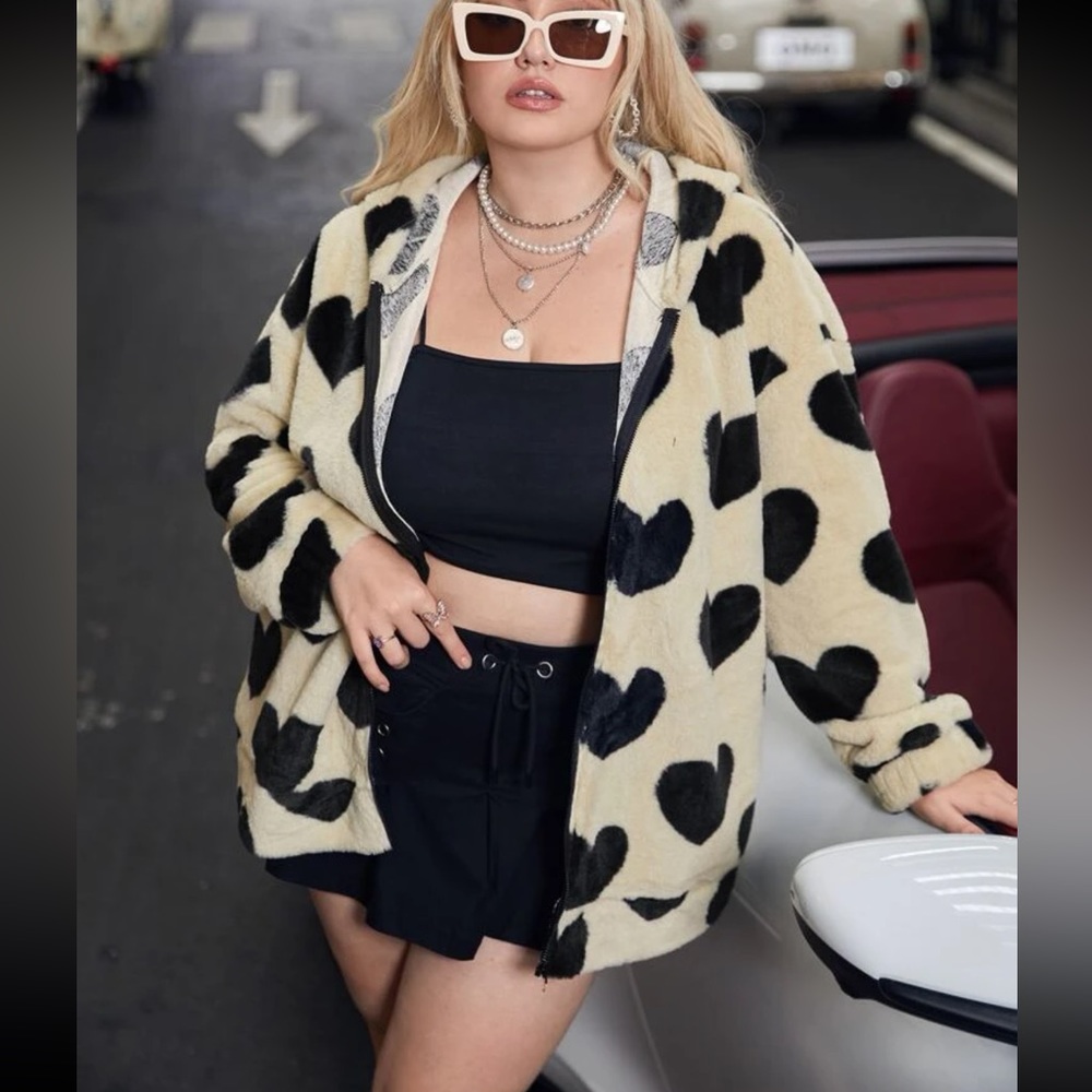 Off white heart fuzzy jacket